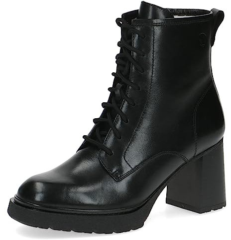 CAPRICE Damen Stiefeletten zum Schnüren aus Leder mit Blockabsatz, Schwarz (Black Nappa), 42 EU