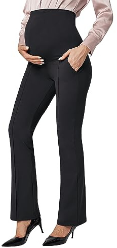 IUGA Soft Maternity Pants with Pockets Maternity Leggings for Work Pregnancy Stretchy Maternity Clothes Over The Belly Black