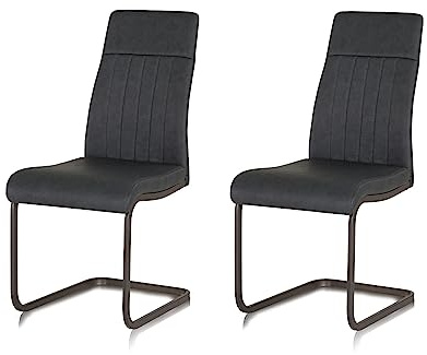 KHG 2er-Set Esszimmerstühle Schwingstuhl Polsterstuhl Küchenstuhl | Kunstleder anthrazit, Designstuhl Sitzhöhe 48 cm, Freischwinger mit Griff, LED, für Esszimmer und Wohnbereich