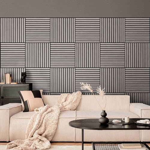 Bilderwelten Akustikpaneel Eiche Grau 1 Stk. 52x52 cm Holzpaneel Holzwand Holzverkleidung 3D Akustik Platte Schallabsorber Wand Panel Schlafzimmer