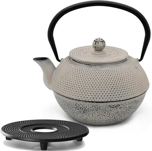 Bredemeijer Asia Teekanne Gusseisen Set 1.1 Liter - grauer Teekessel & Edelstahl-Filter-Einsatz für losen Tee & Untersetzer