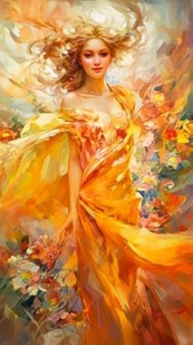 adrium Acryl-Bild 30 x 50 cm: Porträt einer schönen Frau in einem langen orangefarbenen Kleid. Digitale Malerei., generative KI (203049600)