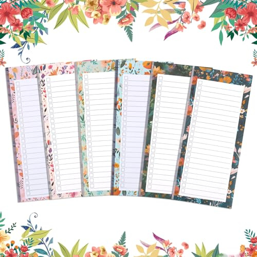 Lot de 6 Bloc Notes,Carnet de Notes,liste de courses magnetique frigo, cahier,avec à cocher,pour le bureau,la maison,l'école,9×21.5cm