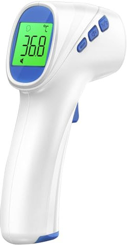 No-Touch Forehead Thermometer for adults, Infrared Digital Thermometer for Kids & Babies with LCD Backlight Display, Fever Alarm and 1 second Reading (White)