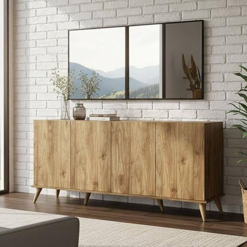 Dmora Sideboard Circini 180x45x80,8 cm Braun 2 Böden 4 Türen