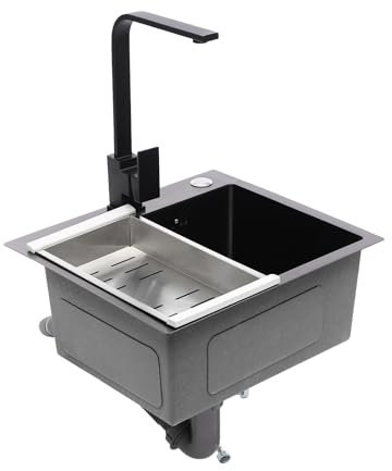 Kökskran handfat rostfritt stål handfat handfat handfat med kran tvåldispenser 360° roterbar kran inbyggd diskbänk rostfritt stål avloppsutrustning tvätt mat frukt för kök restauranger 45 x 40 cm