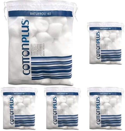 Cotton Plus BATUFFOLI 40 pz. - LINEA MEDICALE | 100% PURO COTONE IDROFILO CARDATO PER USO MEDICALE | Morbido e assorbente. (Confezione da 5)
