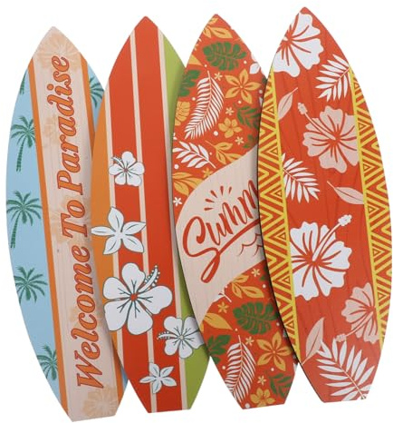 ULTECHNOVO 4 Pièces Panneau De Surf Décoration Murale De La Planche De Surf Décorations Suspendues Côtières Ornement De Bord De Mer Mini Planche De Surf Panneau De Bienvenue De La Ferme Bois