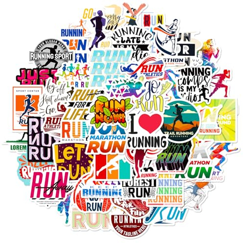 50Pcs Running Stickers Pack for Boys Girls Teens Adults– Glossy Vinyl Motivational Stickers Decals for Water Bottles Journals Laptops Sports Scrapbooks Luggage Bike Cup