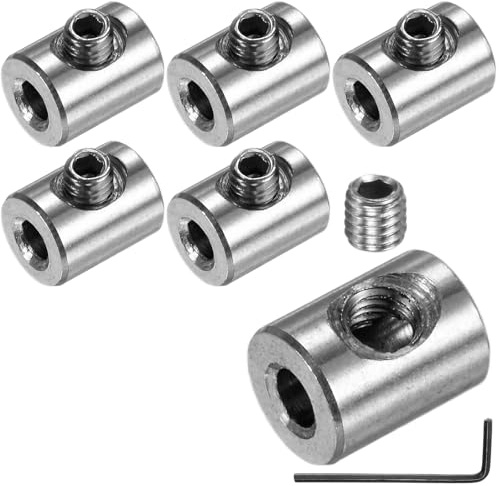M METERXITY 6-Pack Wire Rope Cable Clamp, 3.3mm Hole 304 Stainless Steel Single Holes Lock Clip with Hexagon Screws Spanner for Cable Rigging/DIY Decorative Rope/Clothesline