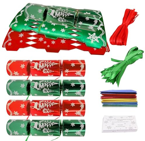 YAAVAAW 30 Piezas Crackers de Navidad Decoración Navideña Granel,DIY Christmas Crackers Set Lujoso con Gorro Broma Infantil Adultos No Snap,Cajas Rojo Verde Regalos Navideñas para Fiesta de Navidad