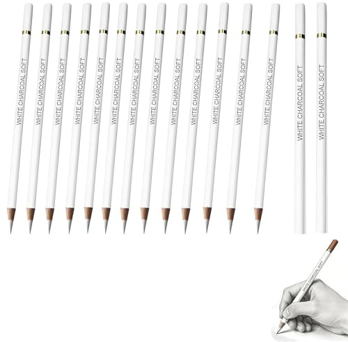 iuiiaii 15 PCS White Charcoal Pencil, Charcoal Pencils for Artists | Charcoal Art Pencils Sketching Set ,Art Supplies Sketching PenciLs Artist PencilS for Drawing Sketchings
