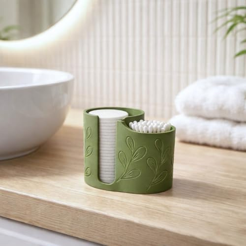 Generisch Bad Organizer für Wattepads & Wattestäbchen – 2 Fächer, Blätterdesign, Kunststoff, Farbe: Schwarz (Grün)