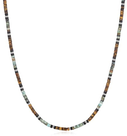 COAI herrhalsband med 4 mm ädelsten pärlor av tigeröga turkos onyx, natursten pärlhalsband för män, boho vintage smycke, present till honom