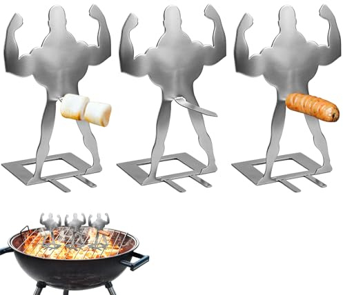 3 styck grillkorvställ av rostfritt stål, kreativ stående man korv grillställ, rolig BBQ varm korv hållare för gasgrill, bärbart grilltillbehör för camping, picknick & utomhus BBQ-present (A)
