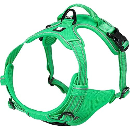 Truelove Adjustable No-Pull Dog Harness Reflective Vest, Grass Green, M | Front Clip, No-Choke, Soft Padded, Control Handle, Anti Escape, Dog Car Harness, Walking and Training, Escape Proof, TLH5651