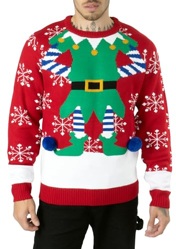 NOROZE Mens Womens Unisex Premium Novelty Knitted Long Sleeves Crew Neck Christmas Sweaters Elf Jumpers (L, Red)