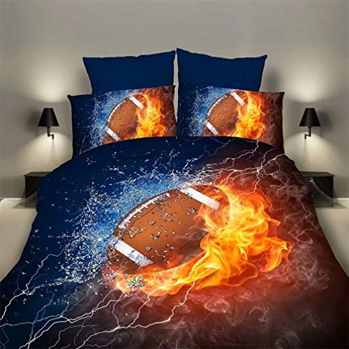 MIUNNG Duvet Cover Set 3D Football Design With Pillow Shams Basketball Rugby Sports Series Duvet Cover For Men Teen Boys Kids Bedding Set (Rugby, Single)