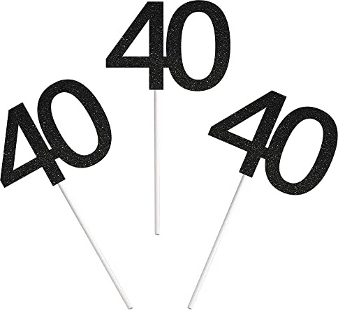 Sumerk 24PCS 40 Cupcake toppers Black Glitter 40th Birthday Cupcake Picks Anniversary Party Decorations