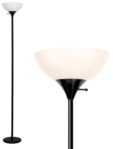 Brightech Sky Dome Dimmable LED Floor Lamp, Torchiere Floor Lamp for Living Room, Bedroom, & Office – Tall Torch Standing Lamp for Reading, Modern Home Decor – Jet Black