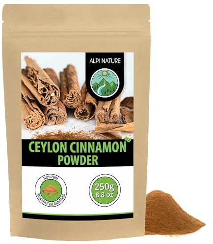 Alpi Nature Canela de Ceilán en Polvo 250g, Palitos de Canela de Ceilán Molidos en Polvo