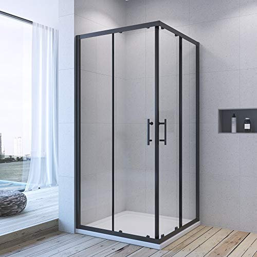 AQUABATOS® 80x80x195 cm Duschkabine Eckdusche Schiebetür Duschabtrennung Duschwand Glas Duschtür schwarzer Rahmen 6 mm ESG Sicherheitsglas mit Nanobeschichtung