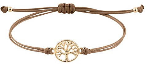 StarAppeal Lebensbaum Freundschafts Armband mit Perlen in Silber und Gold, Größenverstellbar, Mädchen, Damen, Handmade (Braun-Gold)