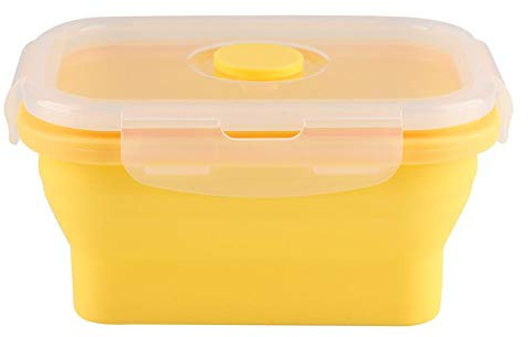 MAGT Faltbare Brotdose, 350ml Rechteckiger Silikon Frischhalteboxen Lunchbox Mikrowellen Lebensmittelbehälter für Büro Camping Wandern Picknick(Gelb)