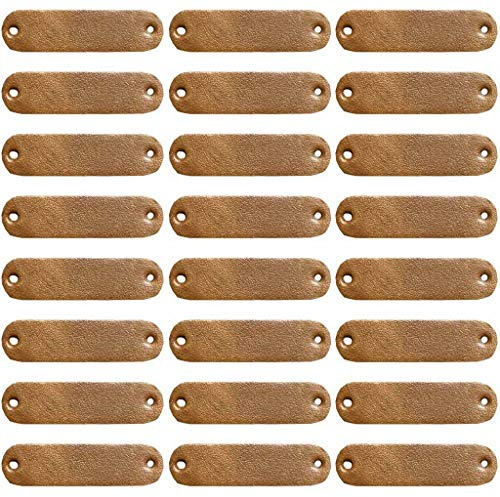 Juland 40 Stück Handmade Kunst Leder Labels Etiketten Tags PU Kleidung Tasche Näharbeit Deko DIY Kleideretiketten Rechteck Nähen Webetiketten Lederlabel Schilder Aufnäher Handarbeit - 1.1x4.5cm– A5