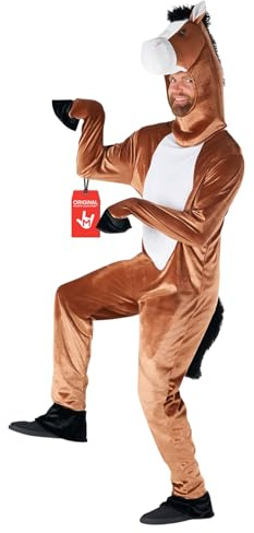 Morph Pferdekostüm Erwachsene, Tier Halloween Kostüm Erwachsene | Overall mit Pferdekapuze, Braunes Pferde-Design, Zum Überziehen, Perfekt für Halloween, Ideal zum Verkleiden