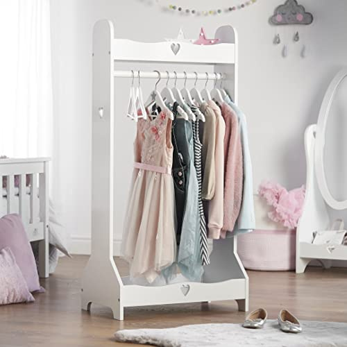 Haus Projekt Portant Enfant Blanc, Peu Encombrante Penderie Enfant, Porte-vêtements Solide en Bois pour Dressing Bebe, 3 à 8 ans Meuble Chambre Fille d'habillage, Cadeau d'anniversaire