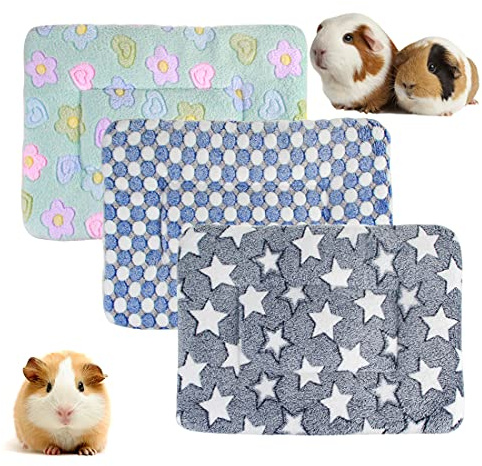 3 st plyschsäng för smådjur, varm fluffig valpfilt, fleece sovdyna marsvin hamster kanin sängmatta för kattunge, kanin, chinchilla, ekorre, igelkott (Liten: 35 x 11 tum, G)