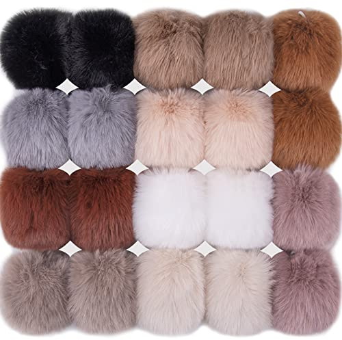 BQTQ 20 Pièces Pompon Fourrure Fausse Fourrure Boule Pompon pour Bonnet Porte Clé Sacs Accessoires, 10 Couleurs