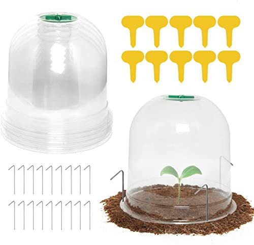 LATERN 6Pcs Garden Plant Cloches, 26CM x 20CM Plant Dome Bell Cover Reusable Plastic Mini Greenhouse for Warming Garden Soil Plants Frost Protect - with 10 Labels, 18 Fix Pegs (The Cap Color Vary)