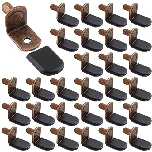 Biaungdo 30 Pcs Shelf Support Pegs, 1/4 Inch L-Shaped Clips with Rubber Sleeve, Cabinet Shelf Pegs for Bookshelves Glass Corner Shelf Cabinet Furniture, Antique Bronze