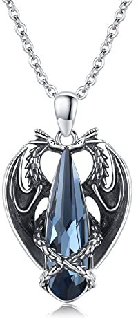 Waysles Drachen Halskette 925 Sterling Silber Geflügelt Drachen Anhänger mit blau Kristall Tier Kette Gotik Doppelte Drachen schmuck Geschenke für Damen Herren