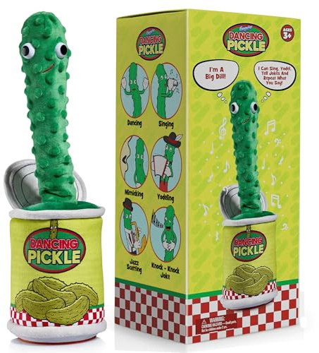 Gagster Dancing Yodeling Pickle Toy Plush - Mimicking Toy For Kids - That Tells Jokes & Can Repeat What You Say, Dancing Talking Singing Yodeling – Funny Gift for Kids, Toddlers & Adults Fun Gag Gifts