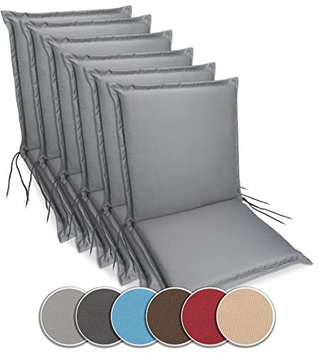 sunnypillow Gartenstuhlauflagen Niedriglehner 100 x 50 (6er Set) - Stuhlauflagen Extra Dicke 9 cm - Auflage für Gartenmöbel UV-Lichtecht, Wasserdicht - Outdoor Stuhlkissen für Gartenliegen - Grau