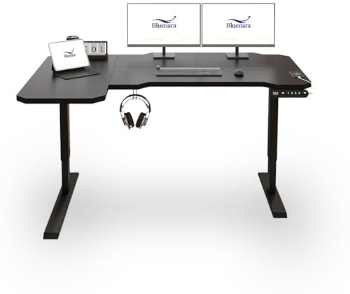 Bluenara Schreibtisch Höhenverstellbar Elektrisch, 150CM L Form Sitz- & Stehpult Schreibtisch mit 4 Memory-Steuerung Schwarzes Spleißbrett