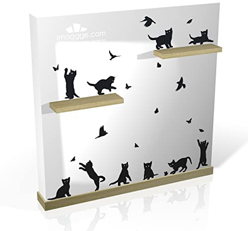 24 autocollants de chats, papillons et oiseaux pour porte vitrée, fenêtre, paroi de douche, mur - Décoration et prévention (choc) - Couleur Noir.
