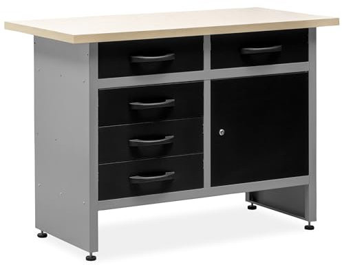 METALLMOBELL - Banco da Lavoro Officina, 120x60x84cm, con Cassetti e Armadietto | Tavolo da Lavoro Garage, Banchetto da Lavoro, Banco da Falegname, Banco da Lavoro Garage, Banco Lavoro MB017G