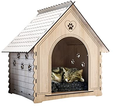 Casa para gatos de interior, tienda de campaña para gatos normales, casa para cachorros de cueva, fácil de montar, casa para gatos pequeños, casa de madera de juego para perros pequeños, 4 mm,