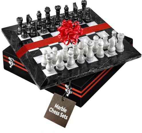 UMAID Marble Chess Set for Adults, 12 Handcrafted Marble Chess Board with Weighted Pieces and Velvet Storage Box, Luxury Chess Game for Home, Office, or Elegant Decor, Premium Gift for Chess Lovers