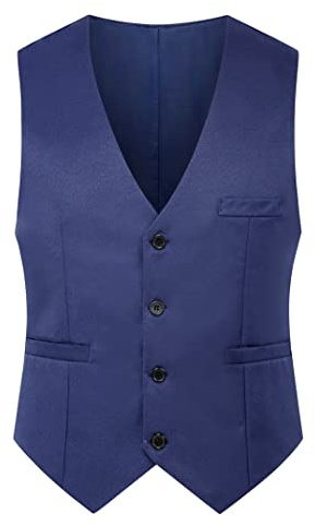EFOFEI Herren Business Casual Weste Herringbone Tweed Anzug Weste V-Ausschnitt Ärmellos Slim Fit Jacke Seeblau S