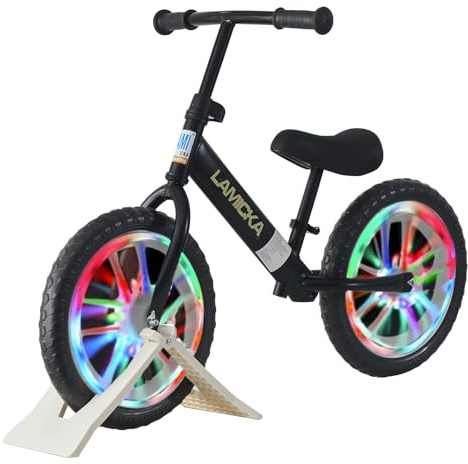 BSTSEL 12 Balance Bike Stride Walking Bike, With Adjustable Handlebar And Seat Wheel With Light No Pedal Training Bicycle Flat-Free Tires (12 inch Black)