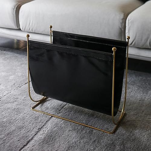 lesermoorer Schwarzer Zeitschriftenständer aus Kunstleder, mit Metallkugelhalterung, moderner Mode-Stil für Bücher, Zeitungen, Heimbühne, Schlafzimmer, Hotel, Büros und Wohnzimmer