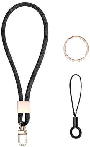 Vicloon handledsband nyckelring, handledsband bricka hållare med metall nyckelringar och telefonring rem för ID-bricka nycklar telefon (svart)