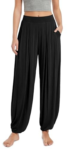 ODODOS Women's Wide Leg Pants with Pockets Lightweight Loose Draped Casual Palazzo Lounge Pajama Harem Pants, Black, Medium
