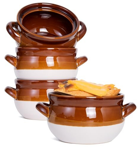 Vumdua French Onion Soup Bowls with Handles, 28 oz Ceramic Soup Crocks Oven Proof Soup Bowls for Chilli, Cereal, Pot Pies - French Onion Soup Crocks, Oven, Broil & Dishwasher Safe, Set of 4