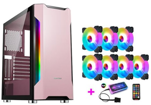 Caja ATX, Caja For Juegos De PC De Torre Media E-ATX/ATX/M-ATX/ITX - Puerto USB 3.0 De E/S Frontal - Paneles Laterales Totalmente Transparentes - Ventilador RGB Y Control Remoto Y Controlador (Size :